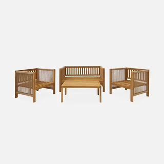 Salon de jardin 4 places bois acacia et corde Alcira