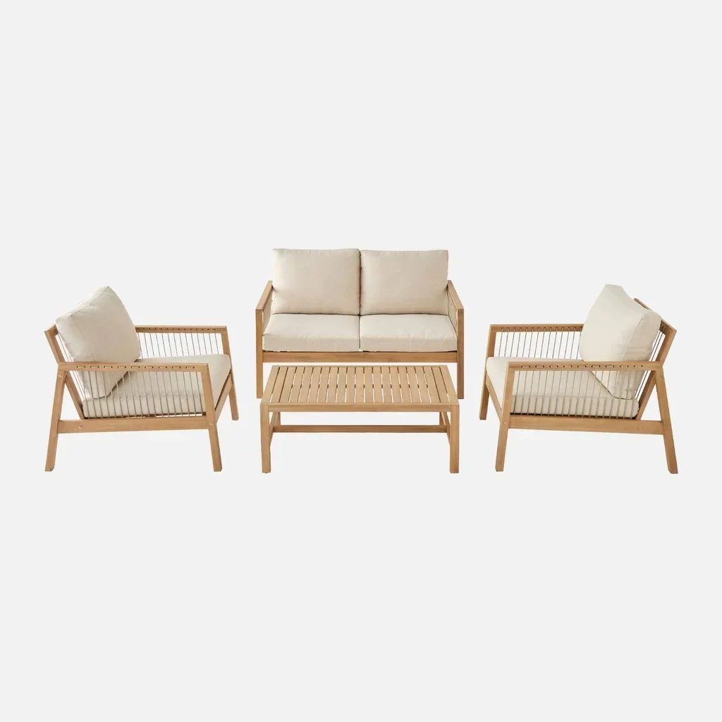Salon jardin 4 places bois acacia corde Aliste
