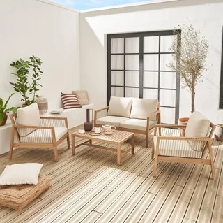 Salon jardin 4 places bois acacia corde Aliste