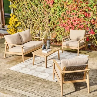 Salon de jardin 4 places bois acacia corde Lazuli avec table basse