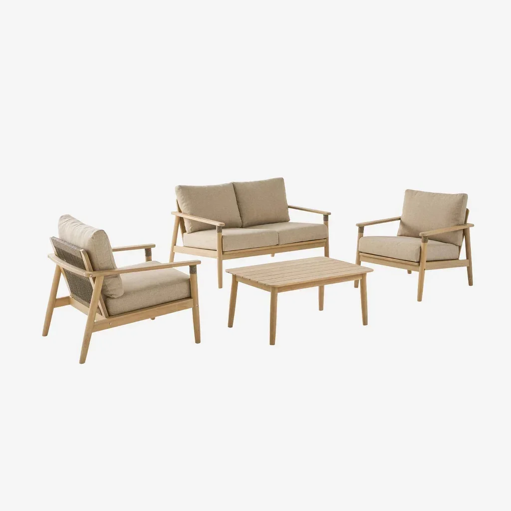 Salon de jardin 4 places bois acacia corde Lazuli avec table basse