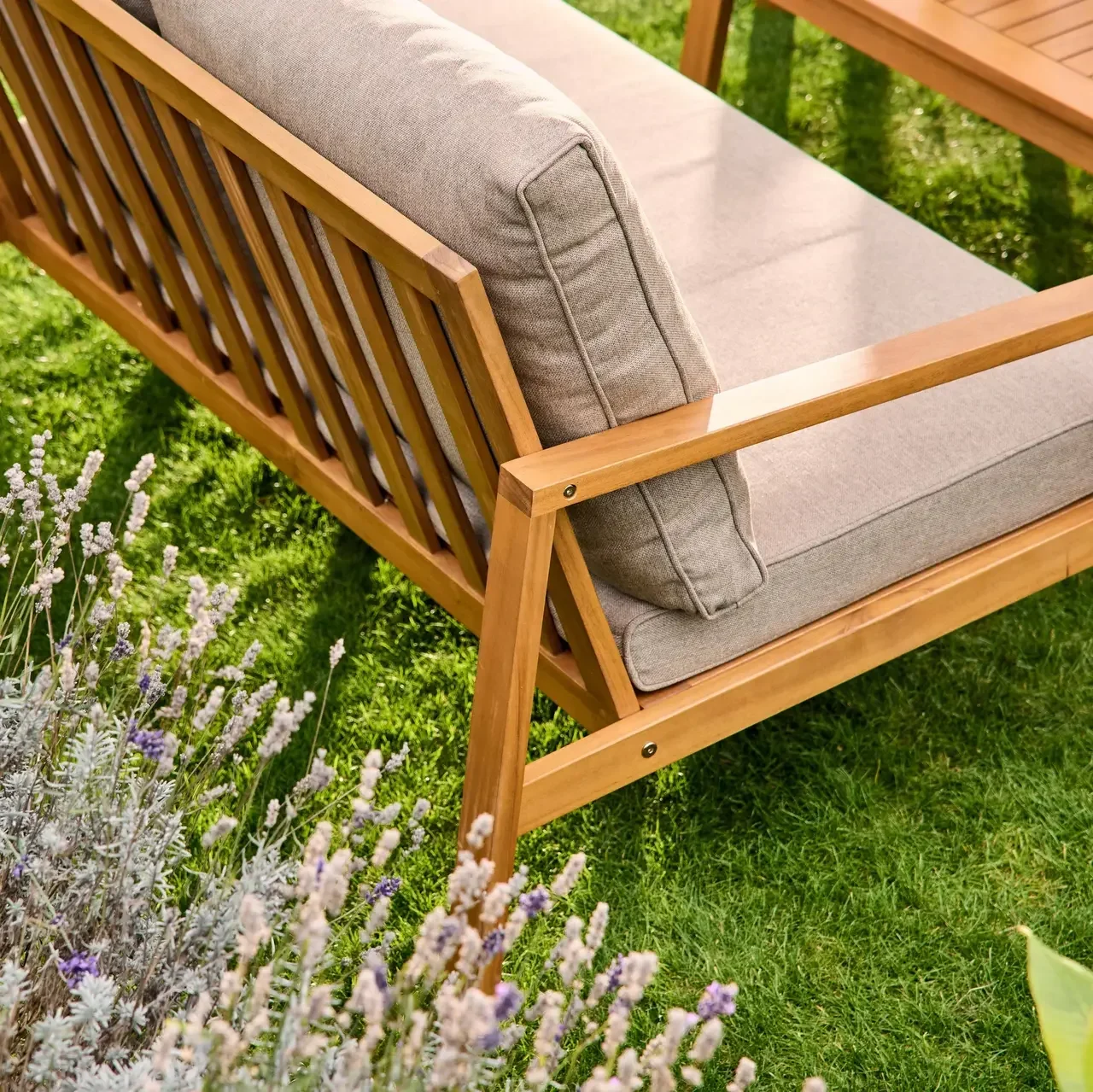 Salon de jardin 4 places bois acacia toile oléfine Kaelia extérieur