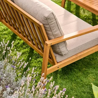 Salon de jardin 4 places bois acacia toile oléfine Kaelia extérieur