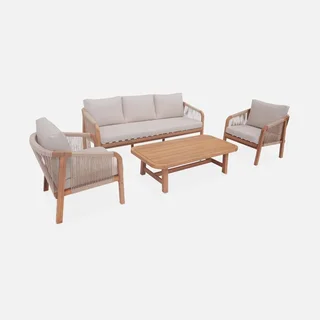 Set giardino 5 posti legno acacia corda intrecciata moderno arredo esterno