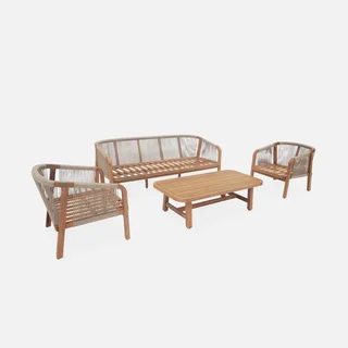 Set giardino 5 posti legno acacia corda intrecciata moderno arredo esterno