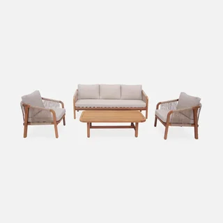 Set giardino 5 posti legno acacia corda intrecciata moderno arredo esterno