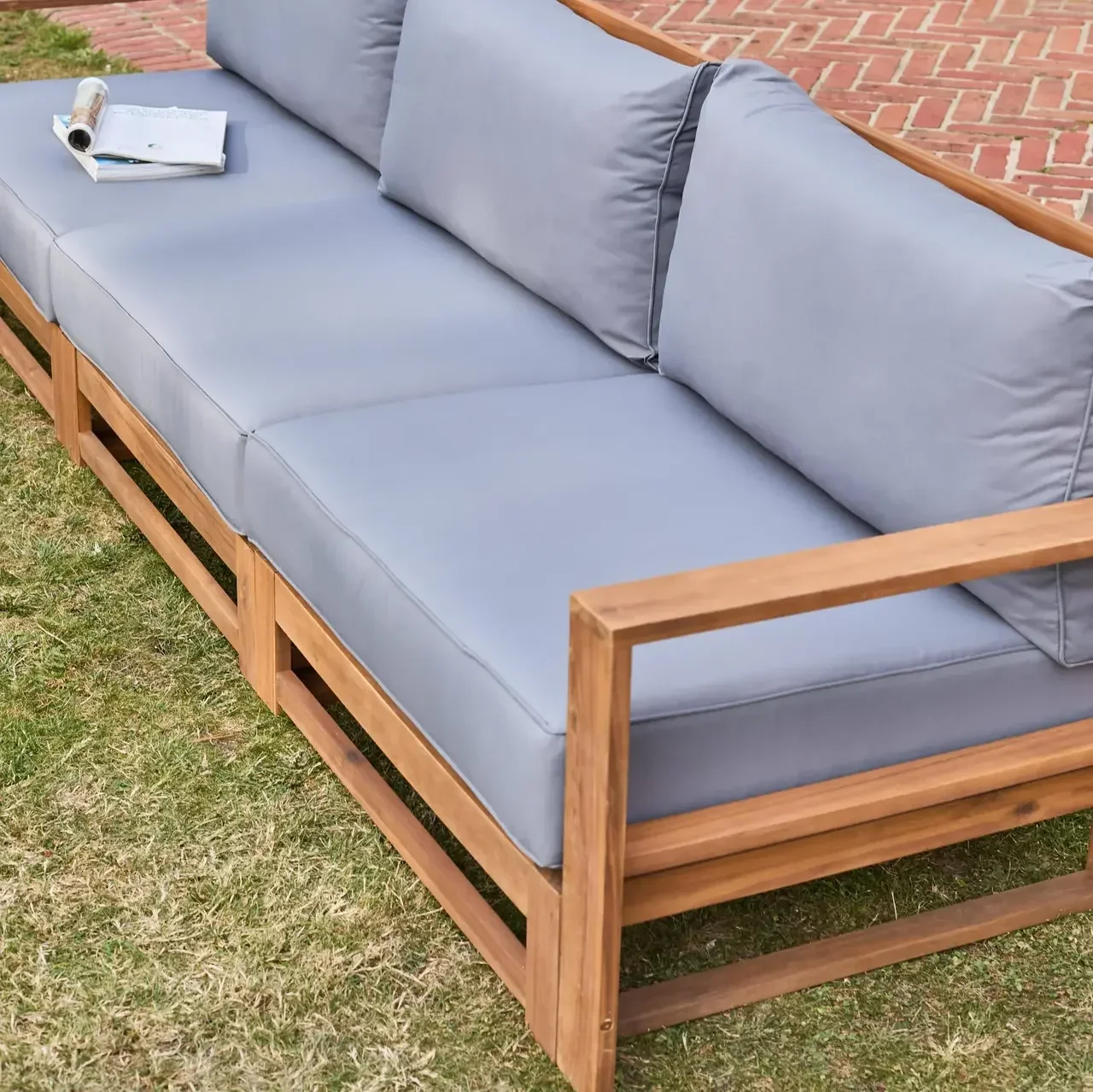 Conjunto jardín 5 plazas madera acacia FSC con cojines 14 cm muebles exterior