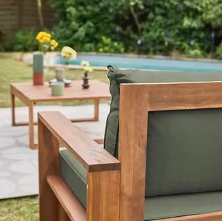 Conjunto jardín 5 plazas madera acacia FSC con cojines 14 cm muebles exterior