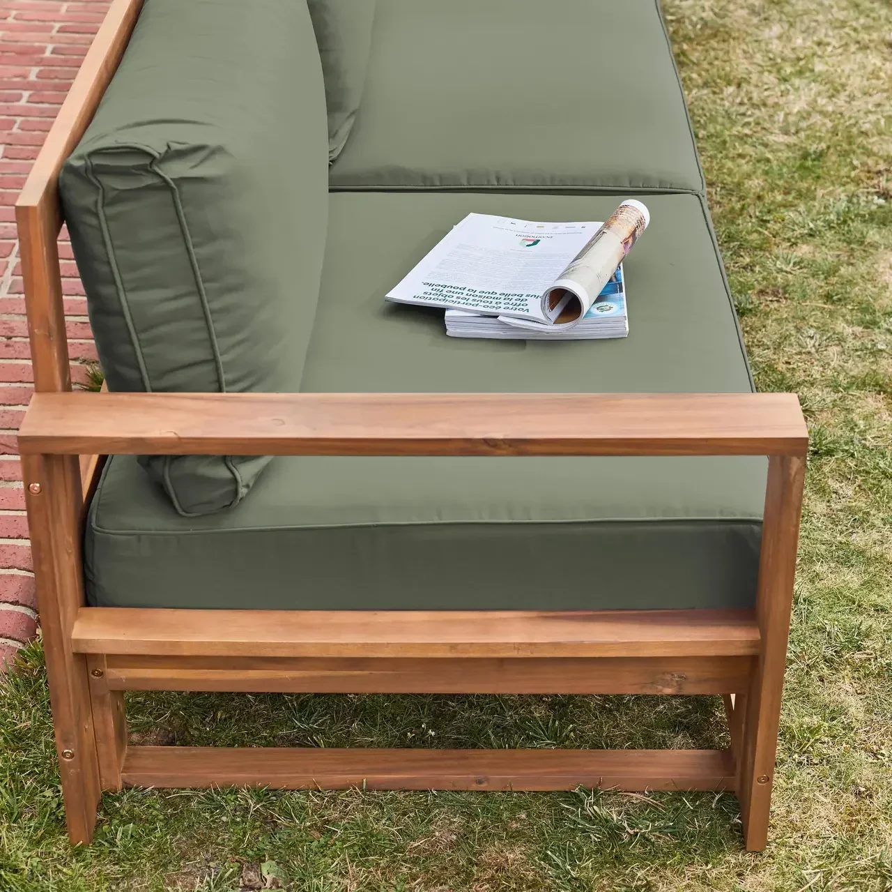 Conjunto jardín 5 plazas madera acacia FSC con cojines 14 cm muebles exterior