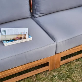 Conjunto jardín 5 plazas madera acacia FSC con cojines 14 cm muebles exterior