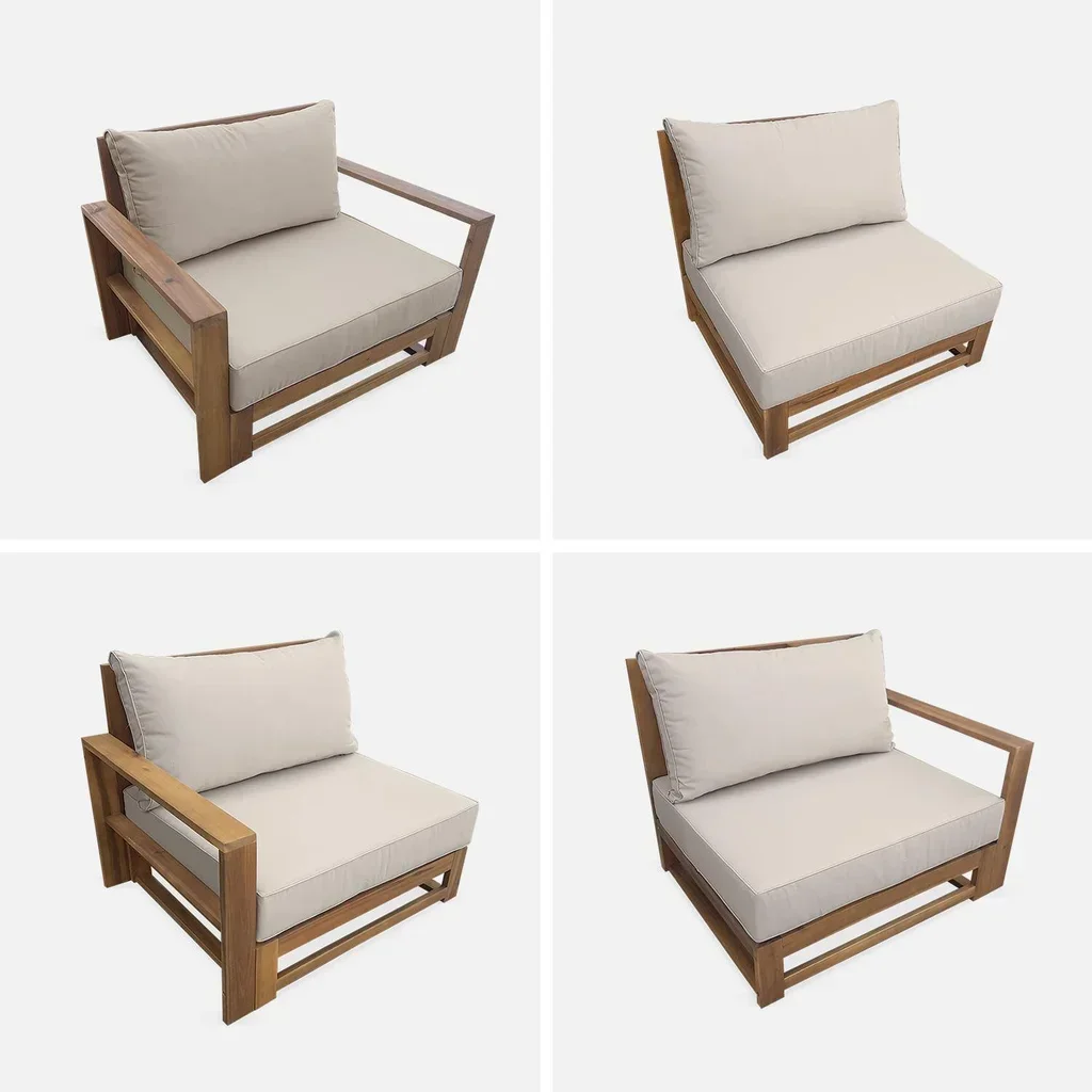 Conjunto jardín 5 plazas madera acacia FSC Mendoza cojines 14 cm