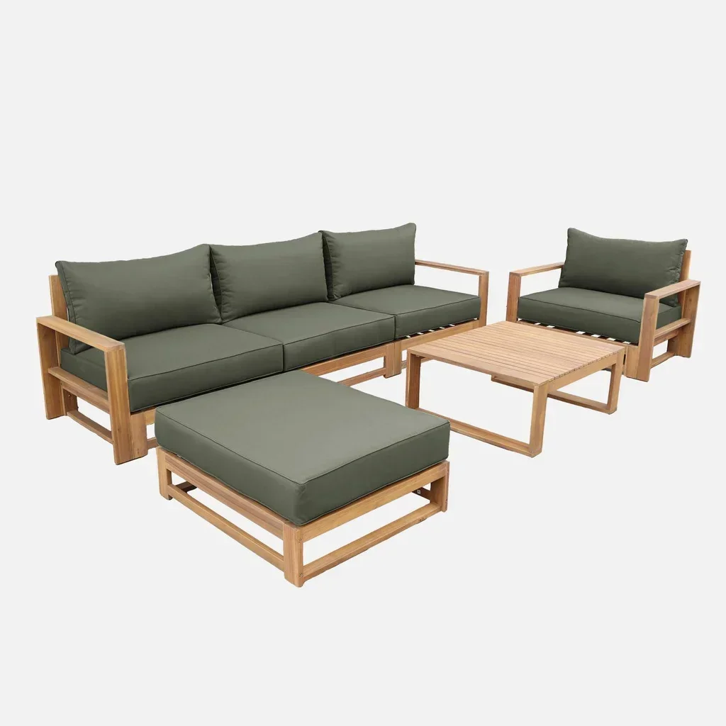 Conjunto jardín 5 plazas madera acacia FSC con cojines 14 cm muebles exterior