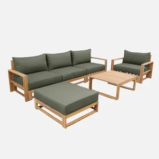 Conjunto jardín 5 plazas madera acacia FSC con cojines 14 cm muebles exterior