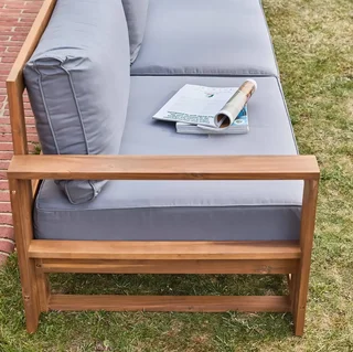 Conjunto jardín 5 plazas madera acacia FSC con cojines 14 cm muebles exterior