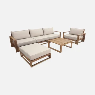 Conjunto jardín 5 plazas madera acacia FSC Mendoza cojines 14 cm
