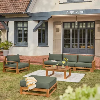 Conjunto jardín 5 plazas madera acacia FSC con cojines 14 cm muebles exterior