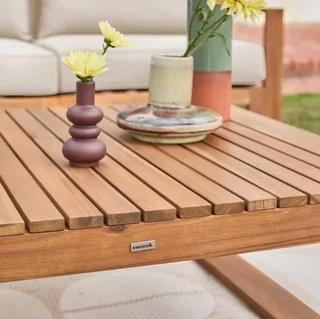 Conjunto jardín 5 plazas madera acacia FSC Mendoza cojines 14 cm