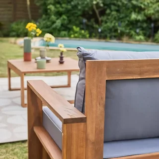 Conjunto jardín 5 plazas madera acacia FSC con cojines 14 cm muebles exterior