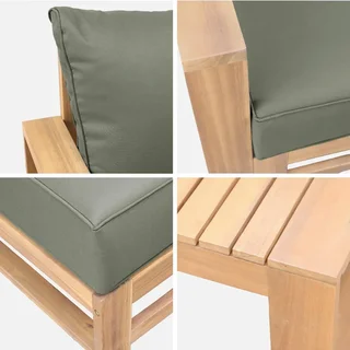 Conjunto jardín 5 plazas madera acacia FSC con cojines 14 cm muebles exterior