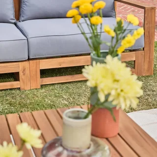 Conjunto jardín 5 plazas madera acacia FSC con cojines 14 cm muebles exterior