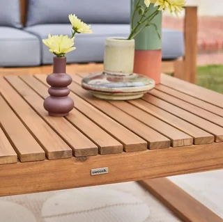 Conjunto jardín 5 plazas madera acacia FSC con cojines 14 cm muebles exterior