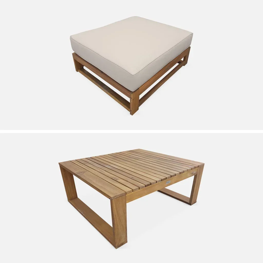 Conjunto jardín 5 plazas madera acacia FSC Mendoza cojines 14 cm