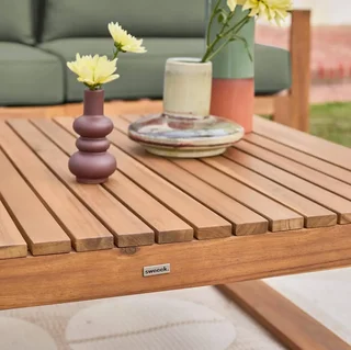 Conjunto jardín 5 plazas madera acacia FSC con cojines 14 cm muebles exterior