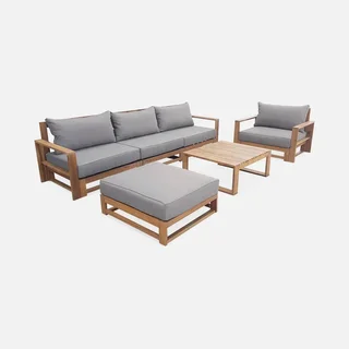 Conjunto jardín 5 plazas madera acacia FSC con cojines 14 cm muebles exterior