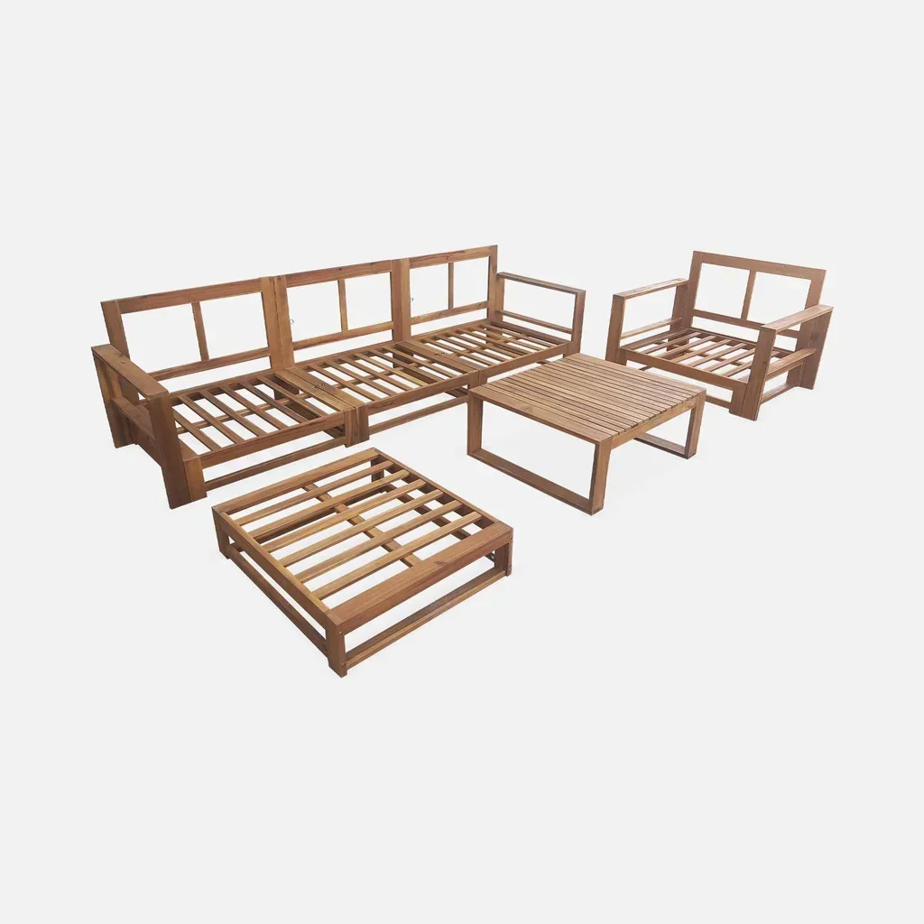 Conjunto jardín 5 plazas madera acacia FSC con cojines 14 cm muebles exterior