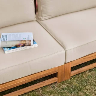 Conjunto jardín 5 plazas madera acacia FSC Mendoza cojines 14 cm