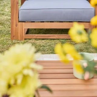 Conjunto jardín 5 plazas madera acacia FSC con cojines 14 cm muebles exterior