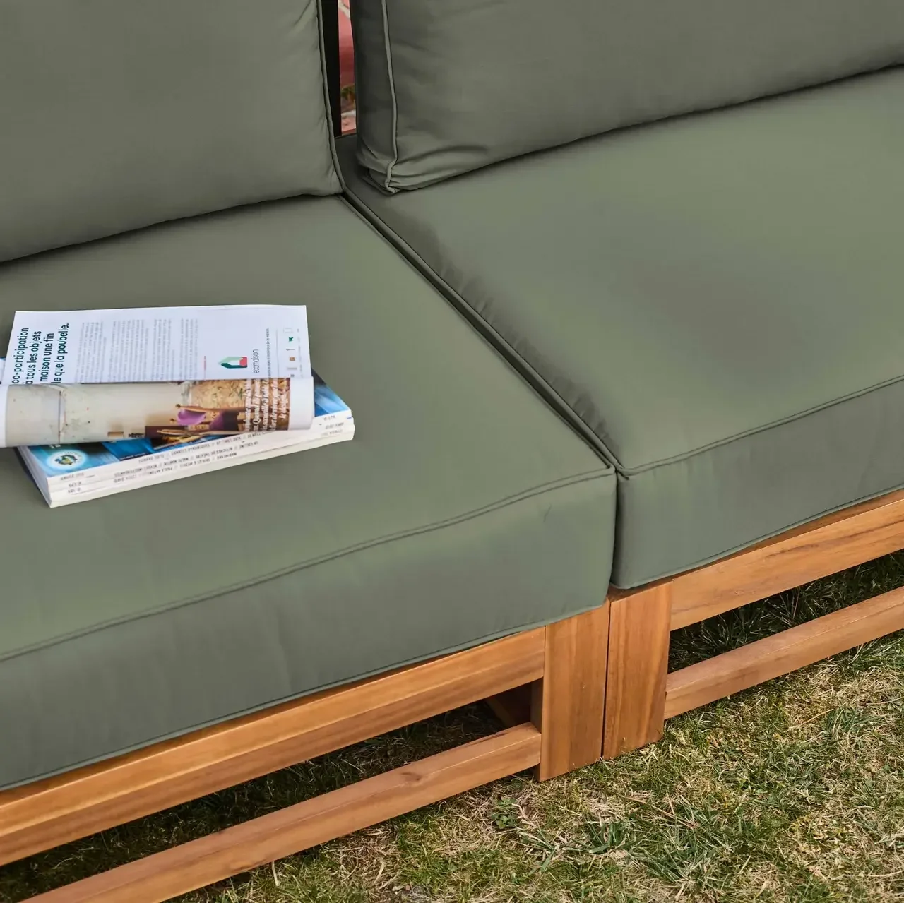 Conjunto jardín 5 plazas madera acacia FSC con cojines 14 cm muebles exterior