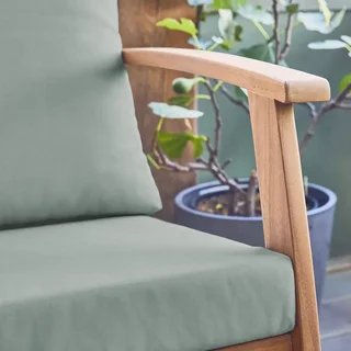 Set giardino 5 posti legno acacia FSC con tavolo, divano e poltrone