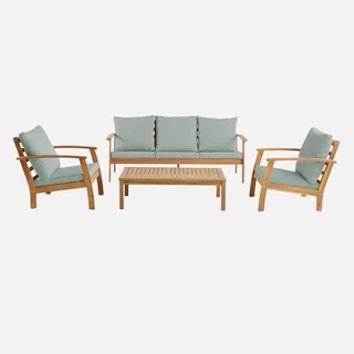 Set giardino 5 posti legno acacia FSC con tavolo, divano e poltrone