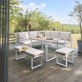 Gartenmöbel Set 8 Personen Akazienholz Aluminium Pampas Terrasse Esstisch