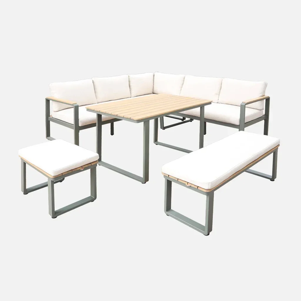 Gartenmöbel Set 8 Personen Akazienholz Aluminium Pampas Terrasse Esstisch