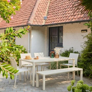 Salon de jardin aluminium 4 places table chaises banc moderne