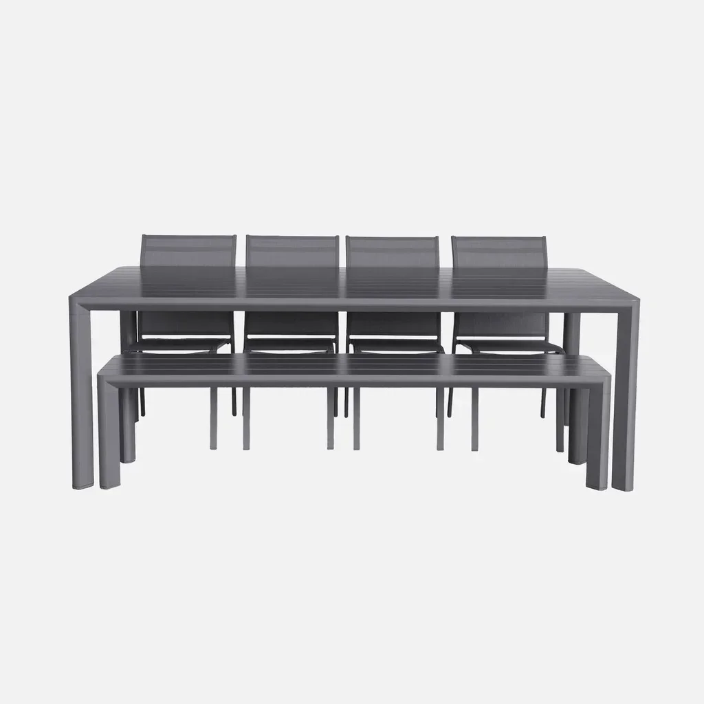 Salon de jardin aluminium 4 places table chaises banc moderne extérieur