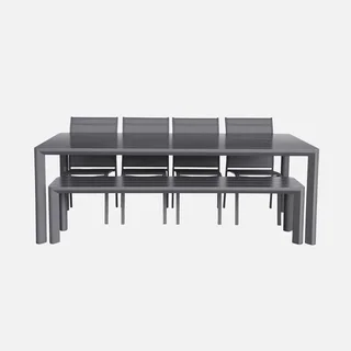 Salon de jardin aluminium 4 places table chaises banc moderne extérieur