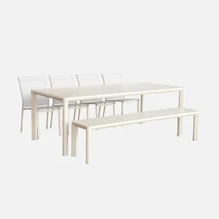 Salon de jardin aluminium 4 places table chaises banc moderne