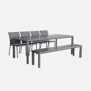 Salon de jardin aluminium 4 places table chaises banc moderne extérieur