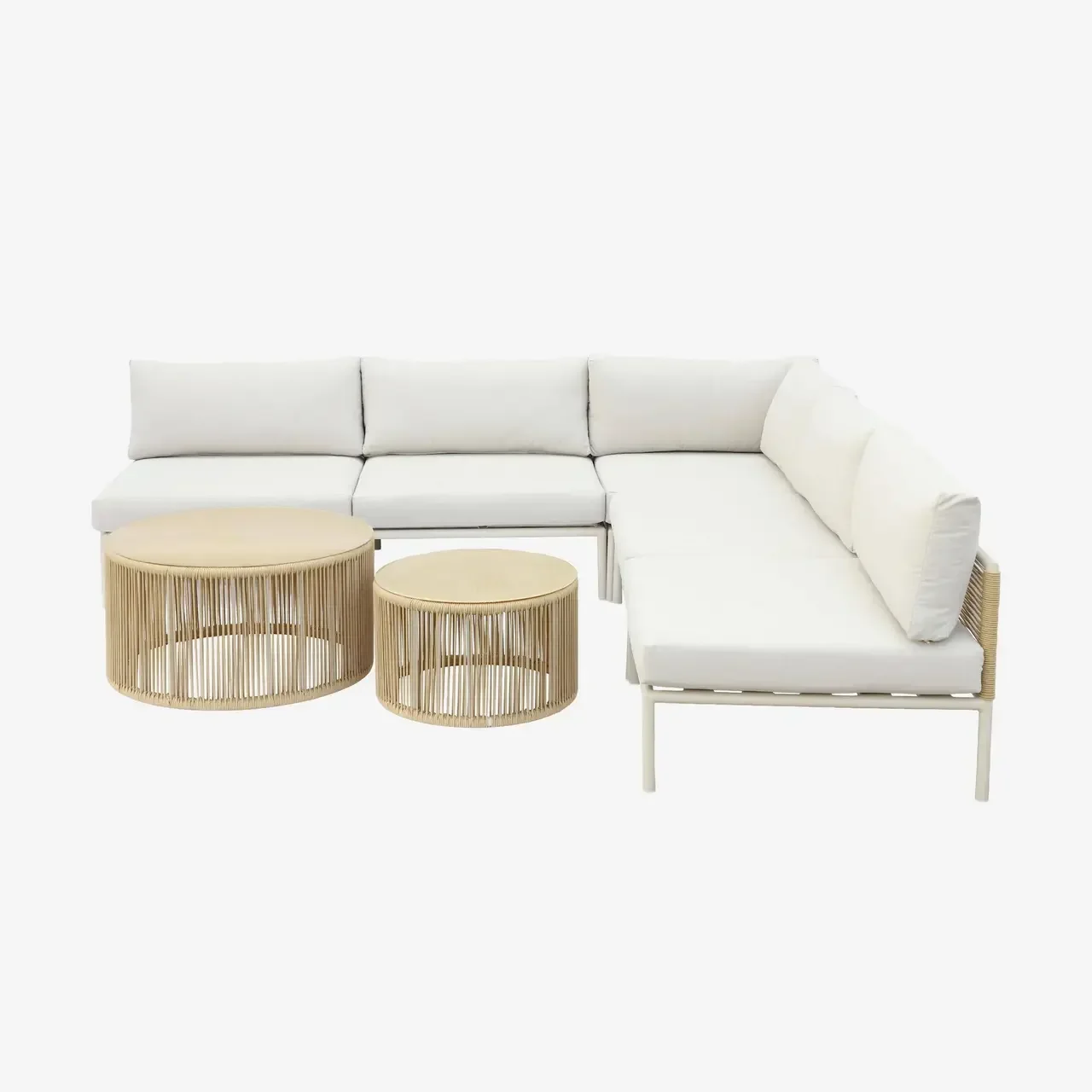 Conjunto de jardín modular de aluminio 5 plazas Orial con cuerdas y mesas redondas de cristal
