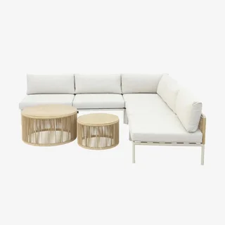 Conjunto de jardín modular de aluminio 5 plazas Orial con cuerdas y mesas redondas de cristal