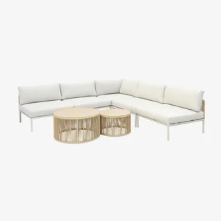 Conjunto de jardín modular de aluminio 5 plazas Orial con cuerdas y mesas redondas de cristal