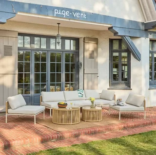 Conjunto de jardín modular de aluminio 5 plazas Orial con cuerdas y mesas redondas de cristal
