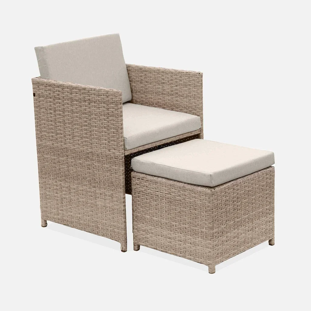 Set giardino 8 posti rattan sintetico impilabile con copertura protettiva Vabo
