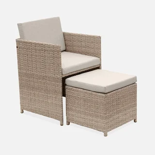 Set giardino 8 posti rattan sintetico impilabile con copertura protettiva Vabo