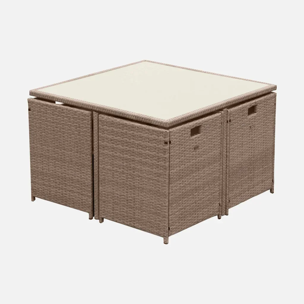 Set giardino 8 posti rattan sintetico impilabile con copertura protettiva Vabo