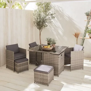 Set giardino incassabile 8 posti rattan sintetico con copertura protettiva