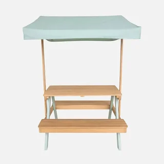 Kinder Gartenmöbel Set Akazienholz 2-Sitzer mit Sonnenschirm und Picknicktisch